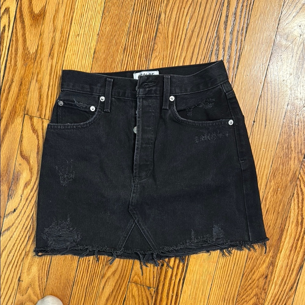 Agolde Black Frayed Mini Skirt